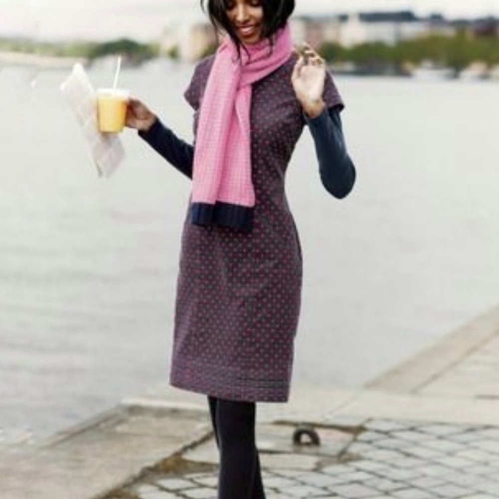 Boden Pink and Navy Polka Dot Dress